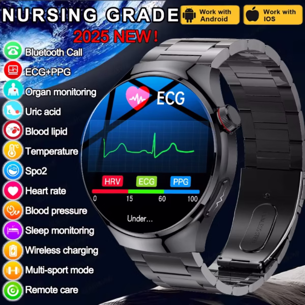 Main Nursing Grade Smart Watch Blood Oxygen Blood Lipid Uric Acid ECG+PPG Body Temperature