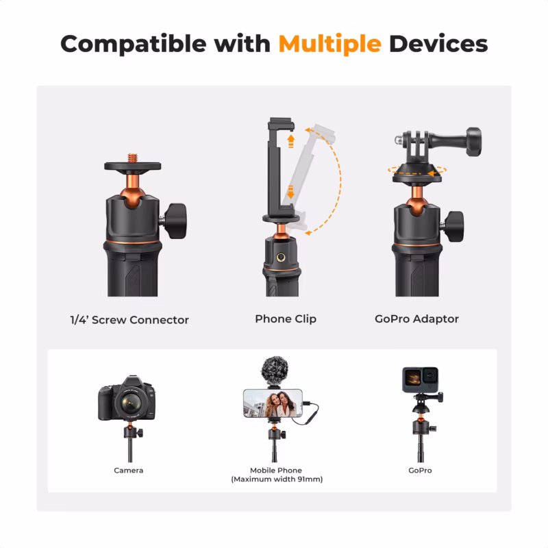 3 in 1 Selfie Stick Desktop Stand BallHead Mobile phone Holder Tripod