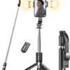 Perche à Selfie Trépied Amélioré [2 Lumière de Remplissage]- 114 CM Trépied pour Téléphone avec Télécommande Détachable